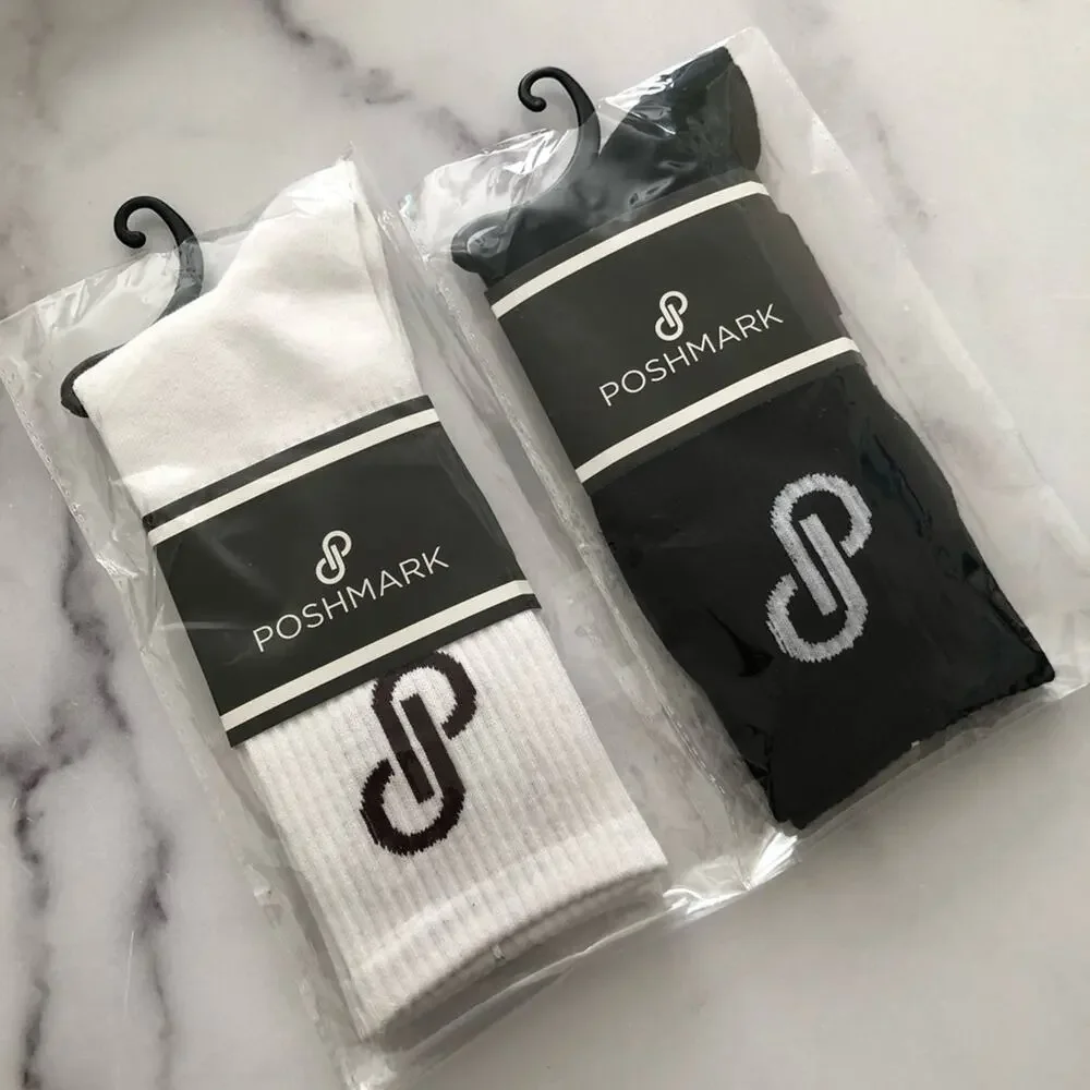 2 Pairs of Poshmark Logo Socks If You Can Read This, Share My Closet black white